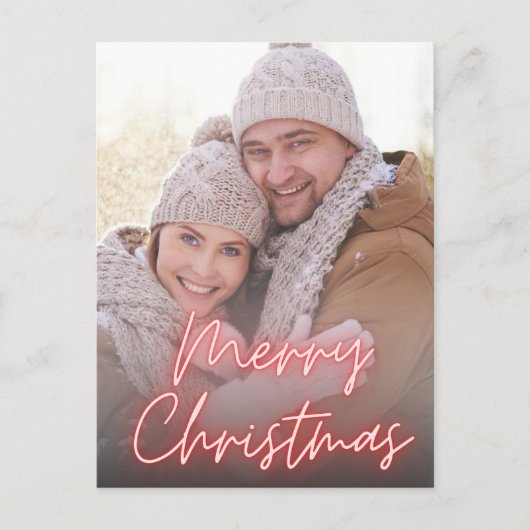 メリークリスマス赤いネオンの手書き写真 シーズンポストカード (正面)