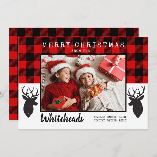 メリークリスマス赤いバッファローのプレイドディアフォト シーズンカード