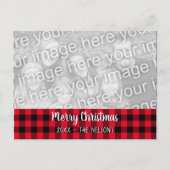 メリークリスマス赤いバッファローのプレイドファミリー写真 ポストカード (正面)