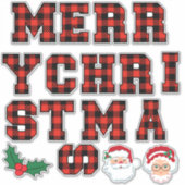 メリークリスマス赤いバッファローのプレイド文字 シール (正面)