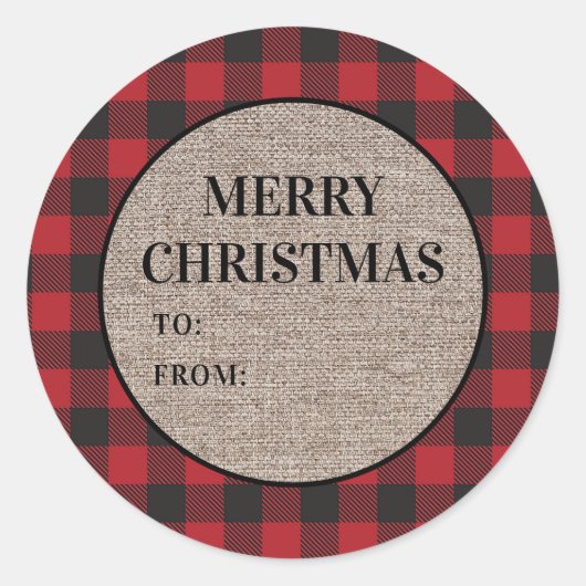 メリークリスマス赤いバッファローのプレイド・ラップから ラウンドシール (正面)
