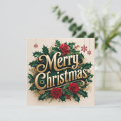 メリークリスマス赤いバラとベリー シーズンカード (スタンド正面)