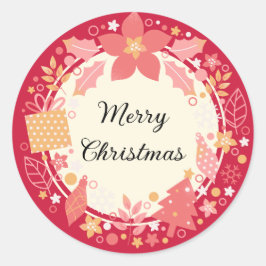 メリークリスマス赤いプレゼントと装飾 ラウンドシール
