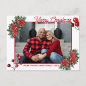 メリークリスマス赤いホリーベリーのフローラ写真 ポストカード (正面)