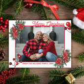 メリークリスマス赤いホリーベリーのフローラ写真 ポストカード
