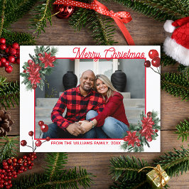 メリークリスマス赤いホリーベリーのフローラ写真 ポストカード