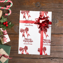 メリークリスマス赤いホワイトボウレトロ ラッピングペーパー