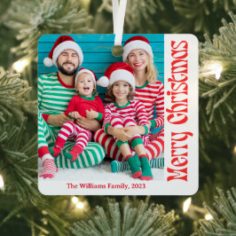 メリークリスマス赤いレトロな書写真2枚 メタルオーナメント