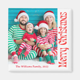 メリークリスマス赤いレトロな書写真 マグネット