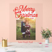 メリークリスマス赤い弓の子供の写真モダンエレガント アクリルサイン (ウェディング)