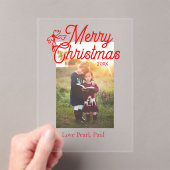 メリークリスマス赤い弓の子供の写真モダンエレガント アクリル招待状 (インサイチュ (ポータブル))