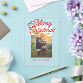 メリークリスマス赤い弓の子供の写真モダンエレガント アクリル招待状 (インサイチュ (ウェディング))