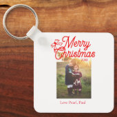 メリークリスマス赤い弓の子供の写真モダンエレガント キーホルダー (正面)