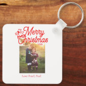 メリークリスマス赤い弓の子供の写真モダンエレガント キーホルダー (裏面)