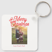 メリークリスマス赤い弓の子供の写真モダンエレガント キーホルダー (裏面)