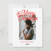 メリークリスマス赤い弓の子供の写真モダンエレガント シーズンカード (裏面)