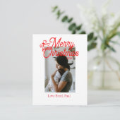 メリークリスマス赤い弓の子供の写真モダンエレガント シーズンカード (スタンド正面)