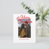 メリークリスマス赤い弓の子供の写真モダンエレガント シーズンカード (スタンド正面)