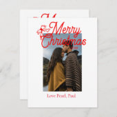 メリークリスマス赤い弓の子供の写真モダンエレガント シーズンカード (正面/裏面)