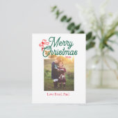 メリークリスマス赤い弓の子供の写真モダンエレガント シーズンカード (スタンド正面)