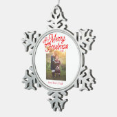 メリークリスマス赤い弓の子供の写真モダンエレガント スノーフレークピューターオーナメント (右)