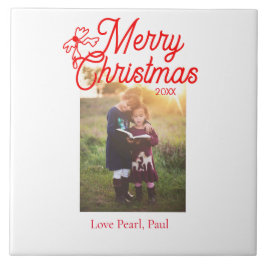 メリークリスマス赤い弓の子供の写真モダンエレガント タイル