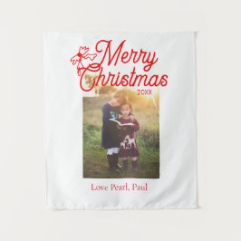 メリークリスマス赤い弓の子供の写真モダンエレガント タペストリー