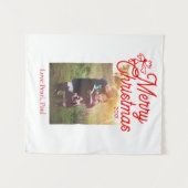 メリークリスマス赤い弓の子供の写真モダンエレガント タペストリー (正面(横))