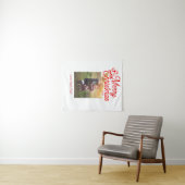 メリークリスマス赤い弓の子供の写真モダンエレガント タペストリー (インサイチュ(横))