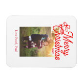 メリークリスマス赤い弓の子供の写真モダンエレガント マグネット (横)