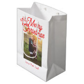 メリークリスマス赤い弓の子供の写真モダンエレガント ミディアムペーパーバッグ (正面アングル)