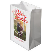 メリークリスマス赤い弓の子供の写真モダンエレガント ミディアムペーパーバッグ (裏面アングル)