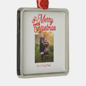メリークリスマス赤い弓の子供の写真モダンエレガント メタルオーナメント (右)