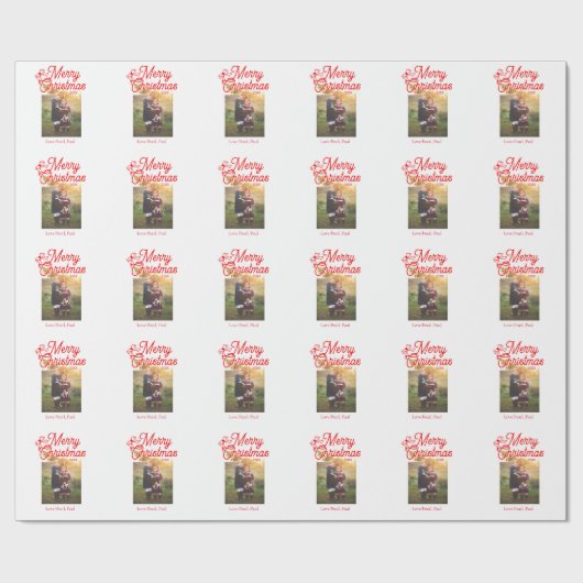 メリークリスマス赤い弓の子供の写真モダンエレガント ラッピングペーパー (フラット)