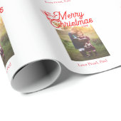 メリークリスマス赤い弓の子供の写真モダンエレガント ラッピングペーパー (ロールコーナー)