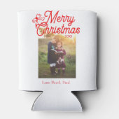 メリークリスマス赤い弓の子供の写真モダンエレガント 缶クーラー (裏面)