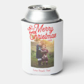 メリークリスマス赤い弓の子供の写真モダンエレガント 缶クーラー (缶裏面)