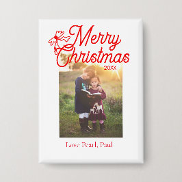 メリークリスマス赤い弓の子供の写真モダンエレガント 缶バッジ