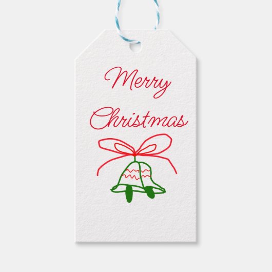 メリークリスマス赤い弓の緑の鈴スタイリッシュ ギフトタグ (正面)