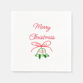 メリークリスマス赤い弓の緑の鈴スタイリッシュ スタンダードカクテルナプキン