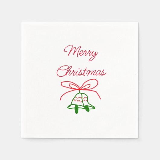 メリークリスマス赤い弓の緑の鈴スタイリッシュ スタンダードカクテルナプキン (正面)
