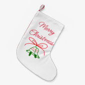 メリークリスマス赤い弓の緑の鈴スタイリッシュ スモールクリスマスストッキング (正面 (吊り時))