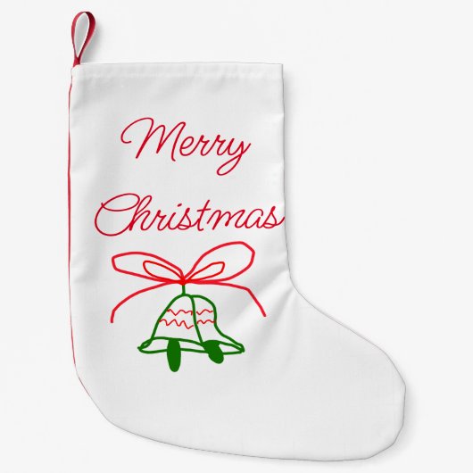 メリークリスマス赤い弓の緑の鈴スタイリッシュ スモールクリスマスストッキング (正面)