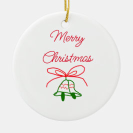 メリークリスマス赤い弓の緑の鈴スタイリッシュ セラミックオーナメント
