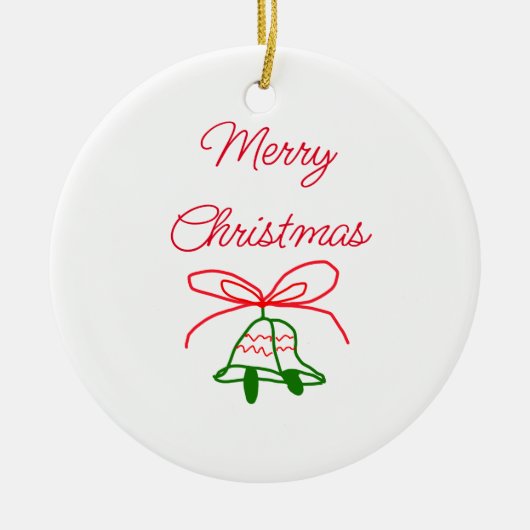 メリークリスマス赤い弓の緑の鈴スタイリッシュ セラミックオーナメント (正面)