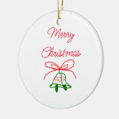 メリークリスマス赤い弓の緑の鈴スタイリッシュ セラミックオーナメント (左)