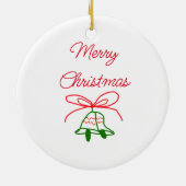 メリークリスマス赤い弓の緑の鈴スタイリッシュ セラミックオーナメント (裏面)