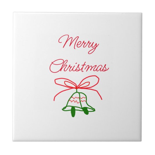 メリークリスマス赤い弓の緑の鈴スタイリッシュ タイル (正面)