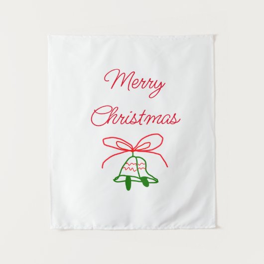 メリークリスマス赤い弓の緑の鈴スタイリッシュ タペストリー (正面)