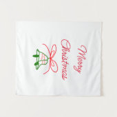 メリークリスマス赤い弓の緑の鈴スタイリッシュ タペストリー (正面(横))